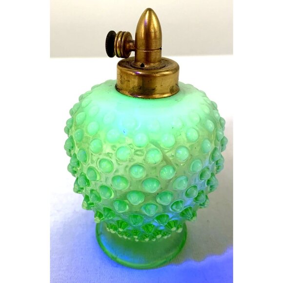 Other - DeVilbiss Perfume Bottle Uranium Glass Green Opalescent Hobnail No Bulb 4"